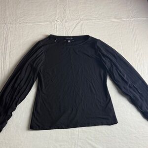 Premise Women's Black Crewneck Pleated Sleeves Top Size S